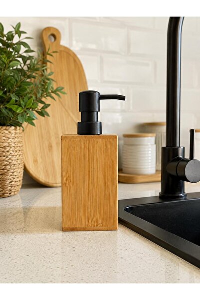 GM Bambu Sıvı Sabunluk 7x7x17 cm Siyah Dekoratif Banyo ve Mutfak Sabunluk Dis...