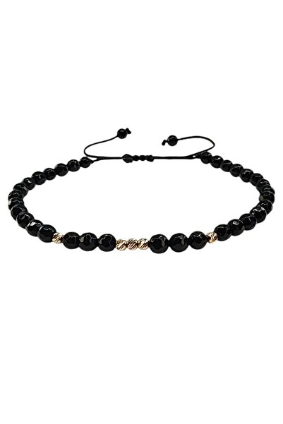 Zephyrs Bijoux Bratara Eleganta cu 5 Bile din Aur 14K Fatetat si Onix Negru