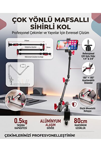 6 Joint Phone Holder Phone Stand with Adjustable 360° Rotating Camera Compatible Table Mount