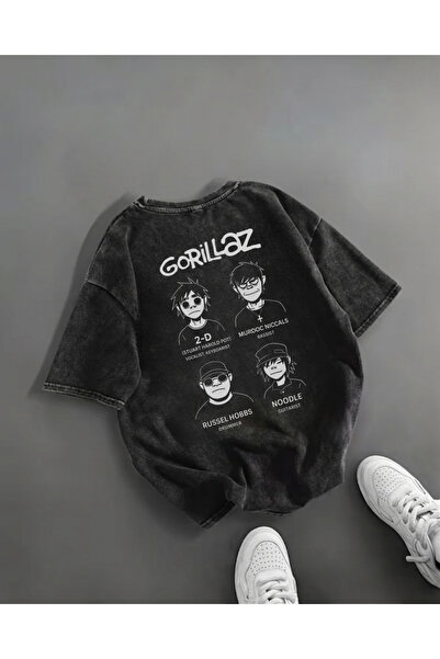 Touz Moda تي شيرت Gorillaz مطبوع قابل للغسل للجنسين قصة فضفاضة