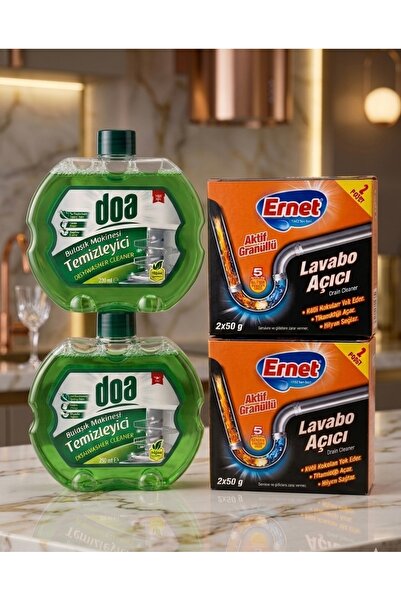 Doa Bulaşık Makinesi Temizleyicisi 2'li + Ernet Granül Lavabo Açıcı 2'li Süpe...