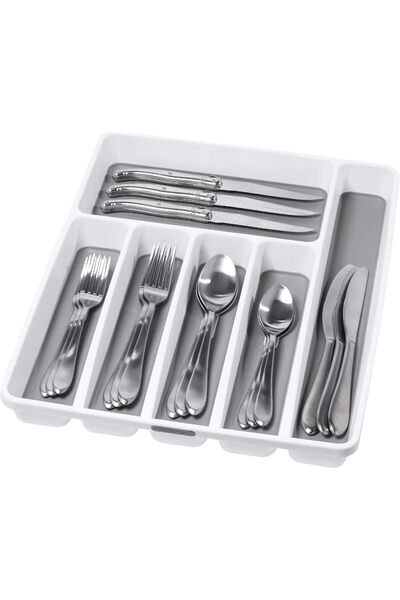Madesmart Large Classic Antimicrobial Silverware Tray, Soft Grip, Non-Slip Ki...
