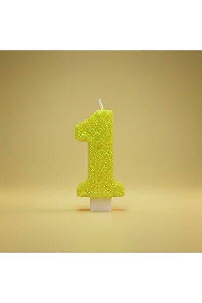 Miki & Miki Sarı Simli Pasta Mumu Doğum günü mum 1 yaş