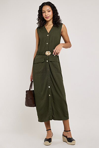 R&B Solid Sleeveless Midi Dress