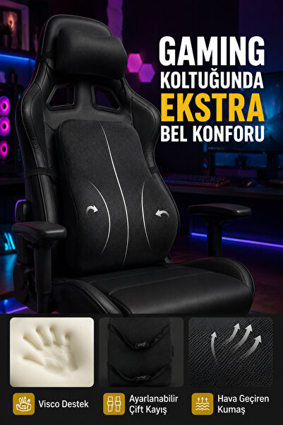 EpiRelax Oyuncu Koltuğu İçin Visco Bel Destek Yastığı Gaming Koltuk Bel Deste...