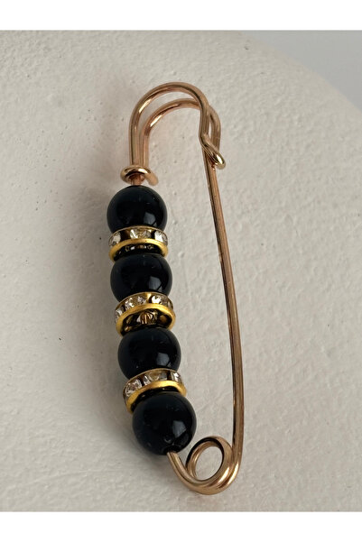 BHR AKSESUAR Siyah Boncuk Zirkon Taşlı Charm Broş (5.2 cm)