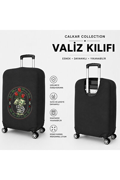 CALKARCOLLECTION غطاء حقيبة سفر أسود مطبوع من Travel Mode3، واقي للحقائب