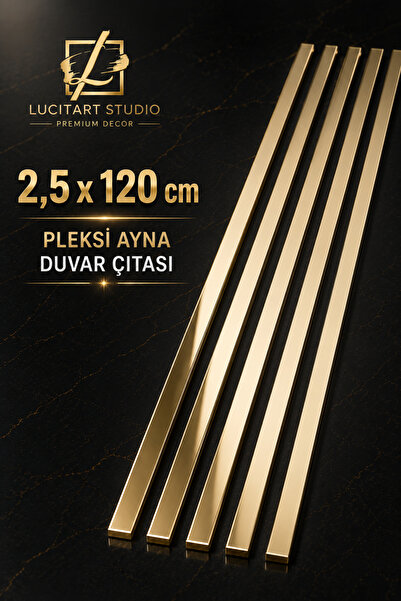 LucitART 2,5x120 cm Pleksi Ayna Duvar Çıtası Gold & Gümüş Kendinden Yapışkanl...