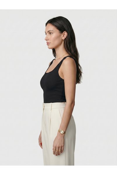 Noe Collection Women's Black Square Neck Thick Strap Cotton Bodysuit