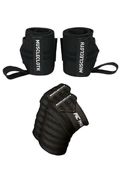 MUSCLECLOTH Pro Wrist Wraps + Pro Knee Wraps Seti Siyah