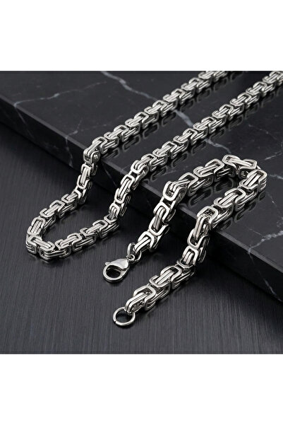 Steel Art Kuyumculuk Çelik Kral Zincir Erkek Kolye Ve Bileklik Set Kararmaz Ç...