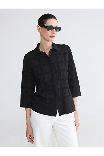 LC Waikiki Black Square Embroidered Women's Shirt