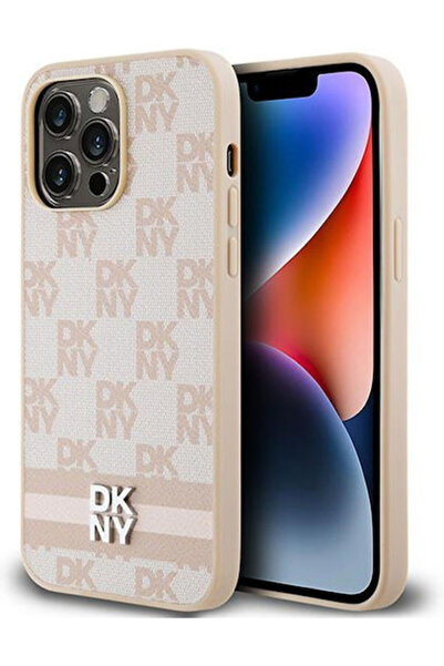 Dkny Θήκη από δερματίνη με καρό σχέδιο και ρίγες για iPhone 14 Pro Max, Ροζ. ...
