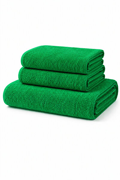 AXXO Microfiber Green Ribbed Edge Towel Set – 3 Pieces 400 Gsm (1 Piece) Medi...