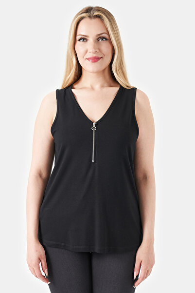 TOLGA SARAÇOĞLU 10853 TRICOU TRICOTAT NEGRU CU DETALII CU FERMOAR