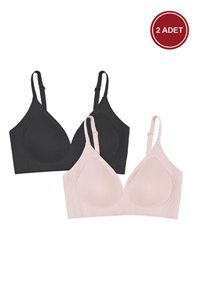 koza iç giyim 2-Piece Wire-Free Invisible Ribbed Camisole Seamless Bra with R...