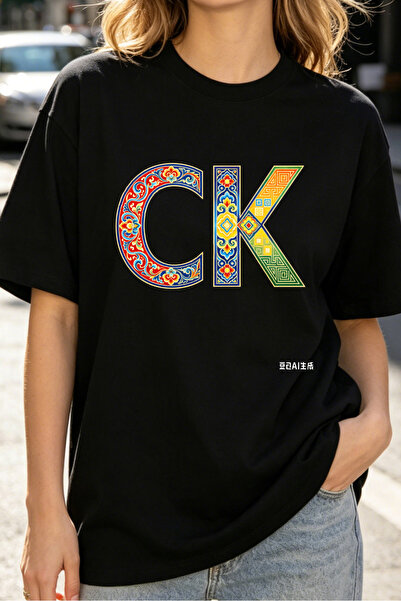 Fleck Womens T Shirts CK Pattern Ethnic Design Oversized Casual Style Black C...