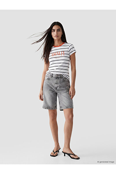 LC Waikiki Gray Bermuda Fit Women's Jean Shorts