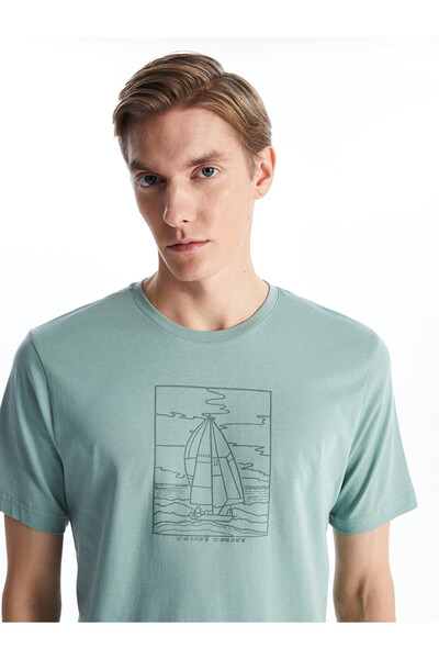 LC Waikiki Green Crew Neck Short Sleeve Printed Combed Cotton Men's T-Shirt
