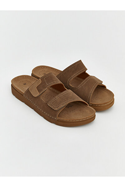 LC Waikiki Beige Double-Strapped Velcro Closure Men's Slippers