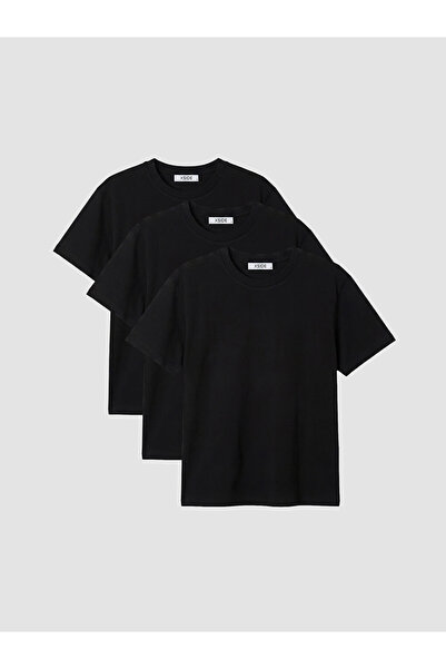 LC Waikiki Tricou negru din bumbac, croială relaxată, pachet de 3