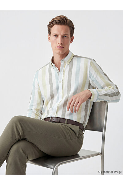 LC Waikiki Yellow Regular Fit Striped Poplin Men's Shirt