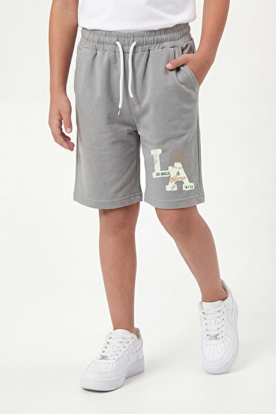 panios kids Los Angeles Print Detailed Boys' Double Pocket Capri Pants with E...