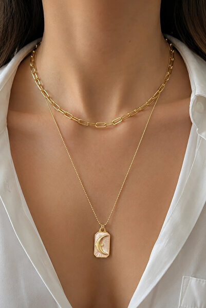 Kokoş Moon Detailed Double Pendant