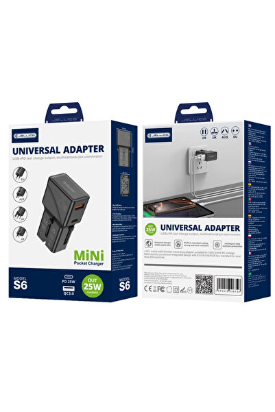 JELLICO Adaptor de călătorie pentru telefon și tabletă USB-C QC3.0 Încărcare ...