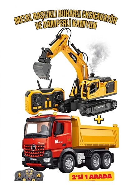 Aksoy Toys Oyuncak Uzaktan Kumandalı Metal Başlıklı Buharlı Ekskavatör ve Dam...