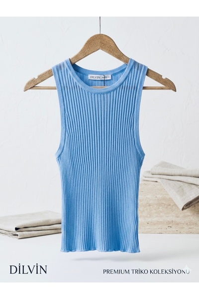 moda rüyası Ribbed Transparent Tank Top Women's Crew Neck Flexible Summer Bas...