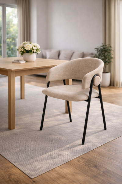 MARIA HOMES Light Beige Armchair with Black Metal Legs, 80x45x49 CM light bei...