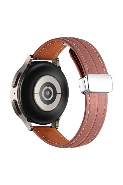 OEM Λουράκι Smartwatch 20mm Δερμάτινο Μαγνητικό Μαύρη Πόρπη Δερμάτινο Σκούρο Ροζ