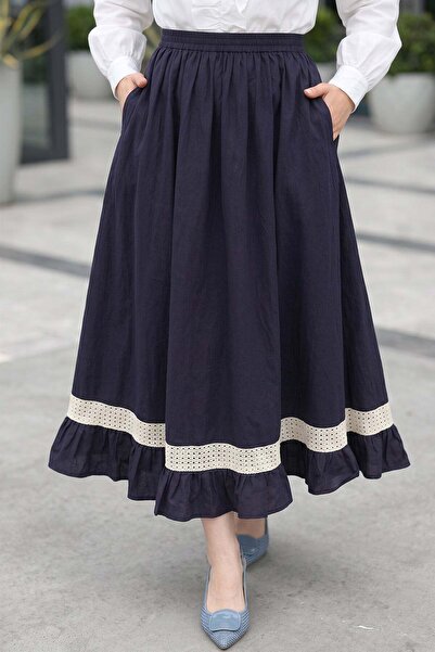 Salih Çelebi Fustă cu broderie Y0144 - ALBASTRU ÎNCHIS