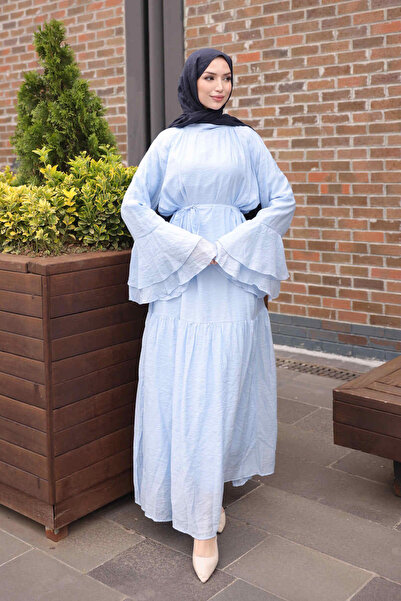 İmajButik Baby Blue Layered Dress with Tie at the Waist