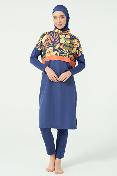 ALFASA Crop Look Full Covered Hijab Swimsuit 25315-26 - Navy Blue