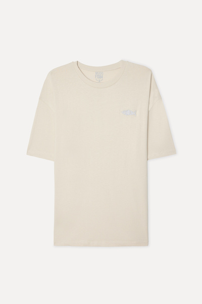 Mudo Men's Stone Color Printed Oversize Crew Neck T-Shirt