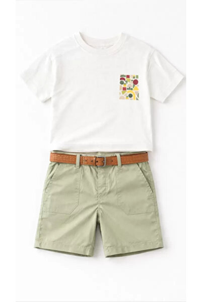 Generic Brand 2/5 Years Belted Shorts Printed T-Shirt Kids Set Mariposa Secret