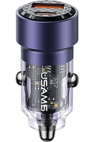 Usams Φορτιστής Αυτοκινήτου 60W με Θύρες: 1xUSB 1xType-C, Μωβ Χρώμα
