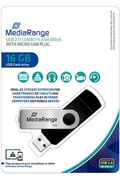 MediaRange 16GB USB 2.0 Στικάκι με σύνδεση USB-A και micro USB-B, Μαύρο