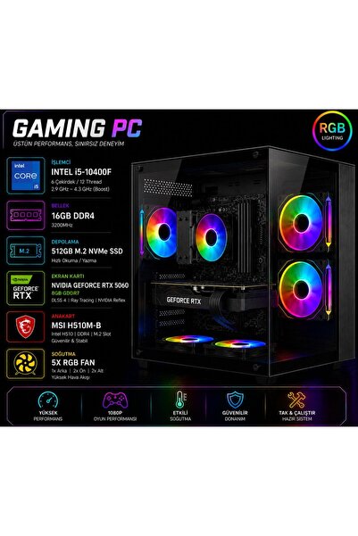 Apphirex Blood X15 i5-10400F 16GB RAM 512GB M2 SSD RTX5060 Masaüstü Oyun Bilg...