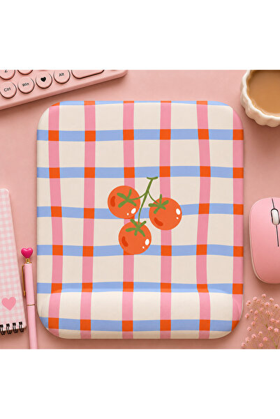 matizya Domates Desenli Kare Bilek Destekli Mousepad 19x23 cm Pastel Ekose Er...