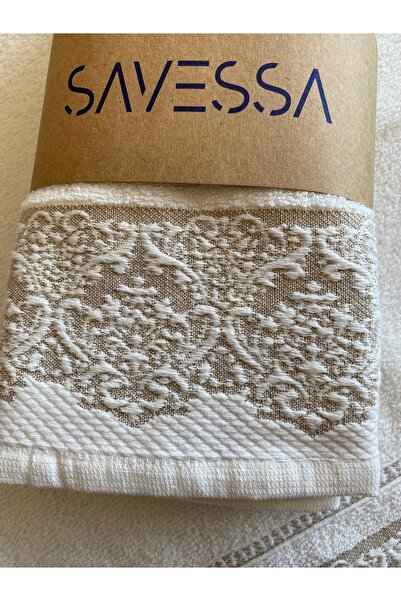 SAVESSA Ottoman 4-Piece Towel Set 40X55 cm 100% Cotton Brown Detailed Detaile...