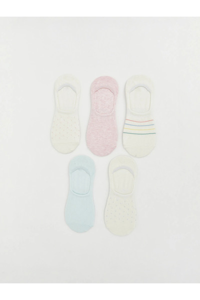 LC Waikiki Ecru Non-Slip Heel Patterned Women's Ballerina Socks, Pack of 5