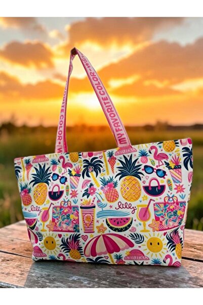 None "Good Vibes Only" Beach Bag with a Trendy Tropical Design