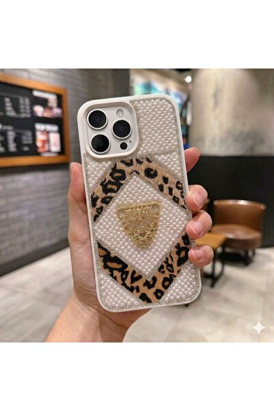 iPhone 15 - 16 - 17 Pro Uyumlu Leopar Desenli Taşlı Kılıf - Lüks Çita Figürlü Kamera Korumalı Lansman Kapak
