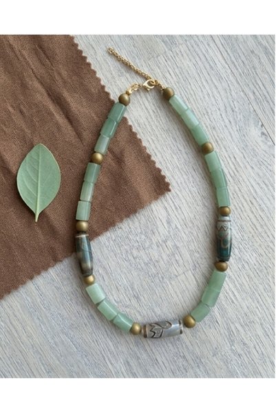 Kiraz Accessory Moji̇to Bloom (Bohemian Necklace with Aventurine Stones)