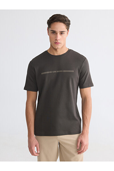 LC Waikiki Lcwaikiki Classic Khaki Crew Neck Printed Combed Cotton Mens T-Shirt