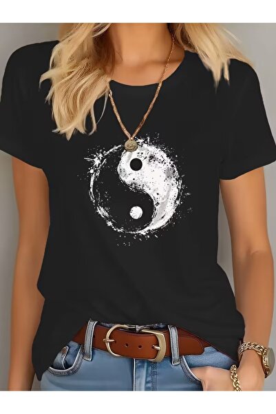 PAVRO Unisex Άνετο T-shirt με μικτό σχέδιο και στάμπα