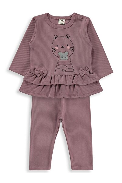 Civil Baby Kedi Baskılı 6-18 Ay Takım - Kahve